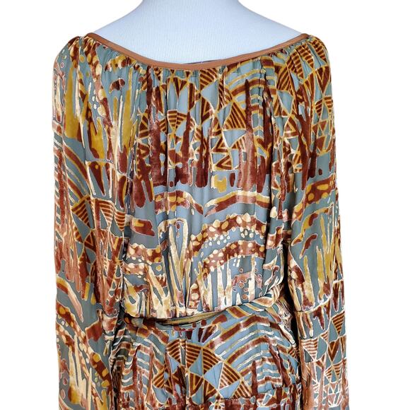 What Goes Around Comes Around Dress Belted Brown Green Velvet Burnout Sz L - Picture 11 of 16